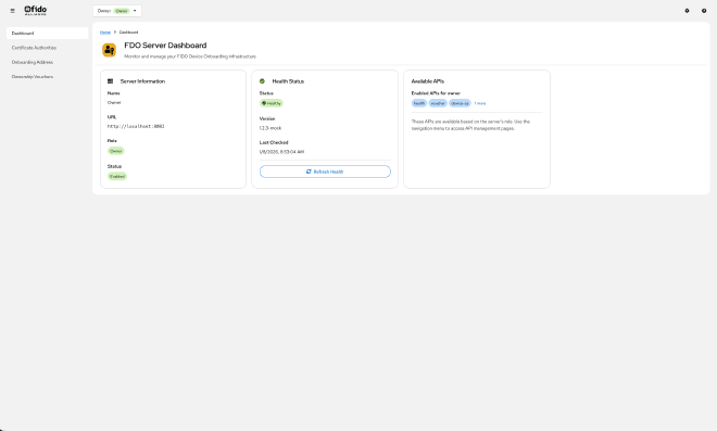 Navigation menu showing role-specific APIs for Owner server
