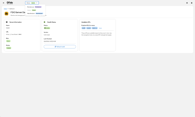 Server selector dropdown showing multiple servers with role badges and connection status